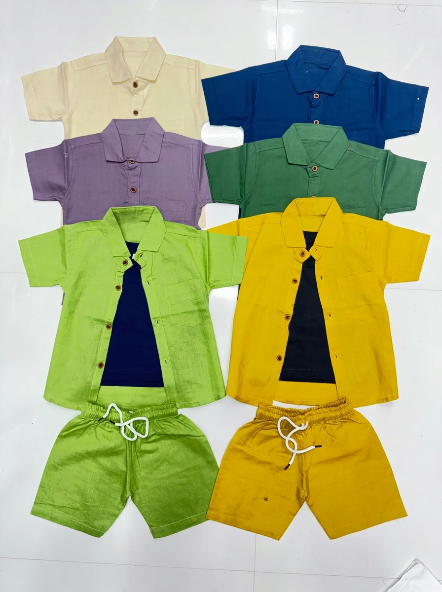 Boys Linen Shirt & Shorts — Bright Colours