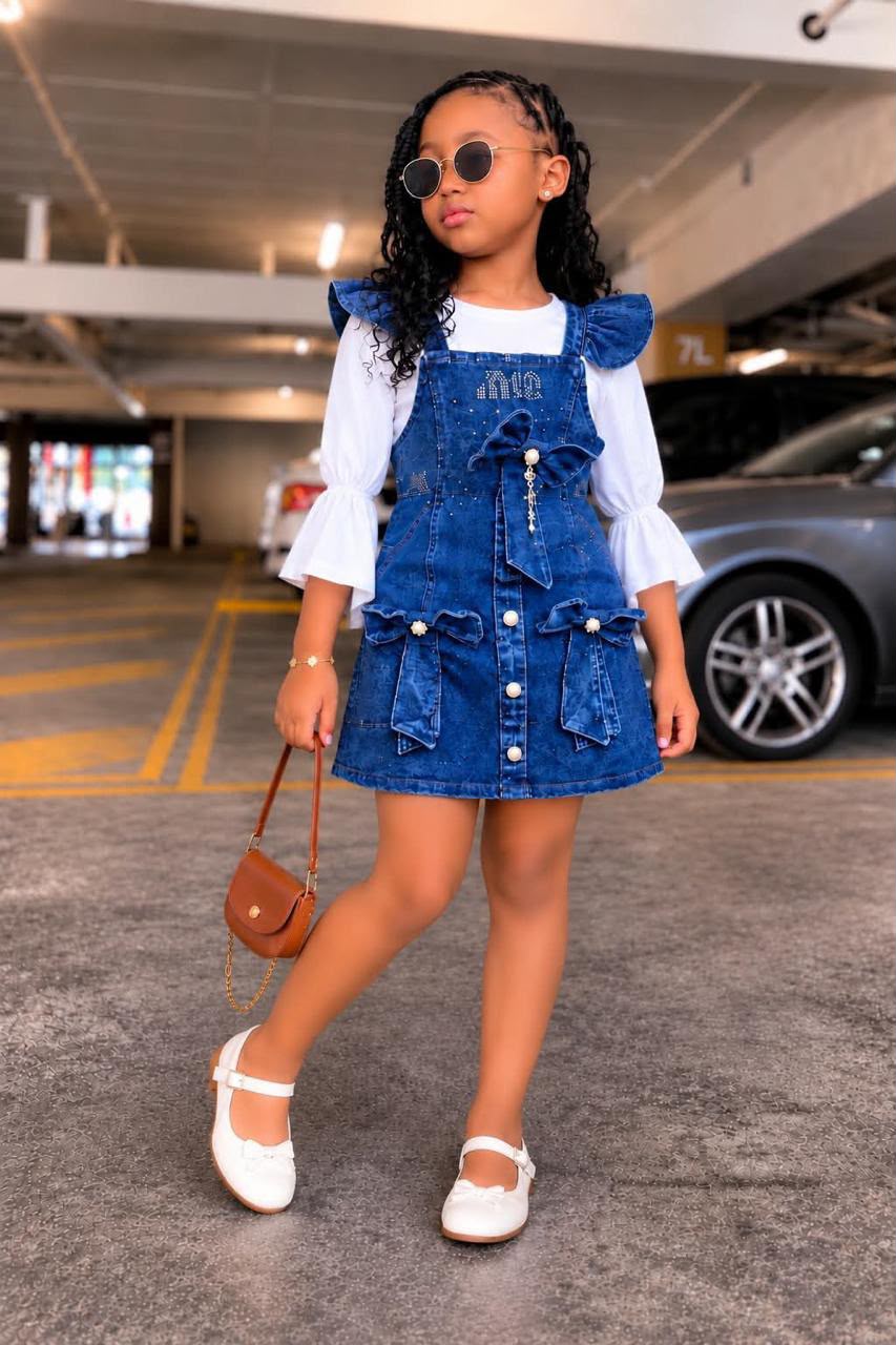 Ruffle Denim Pinafore Set