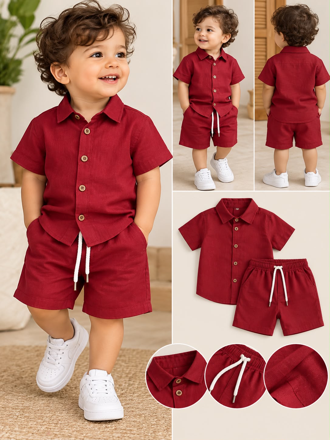 Red Linen Shirt & Shorts