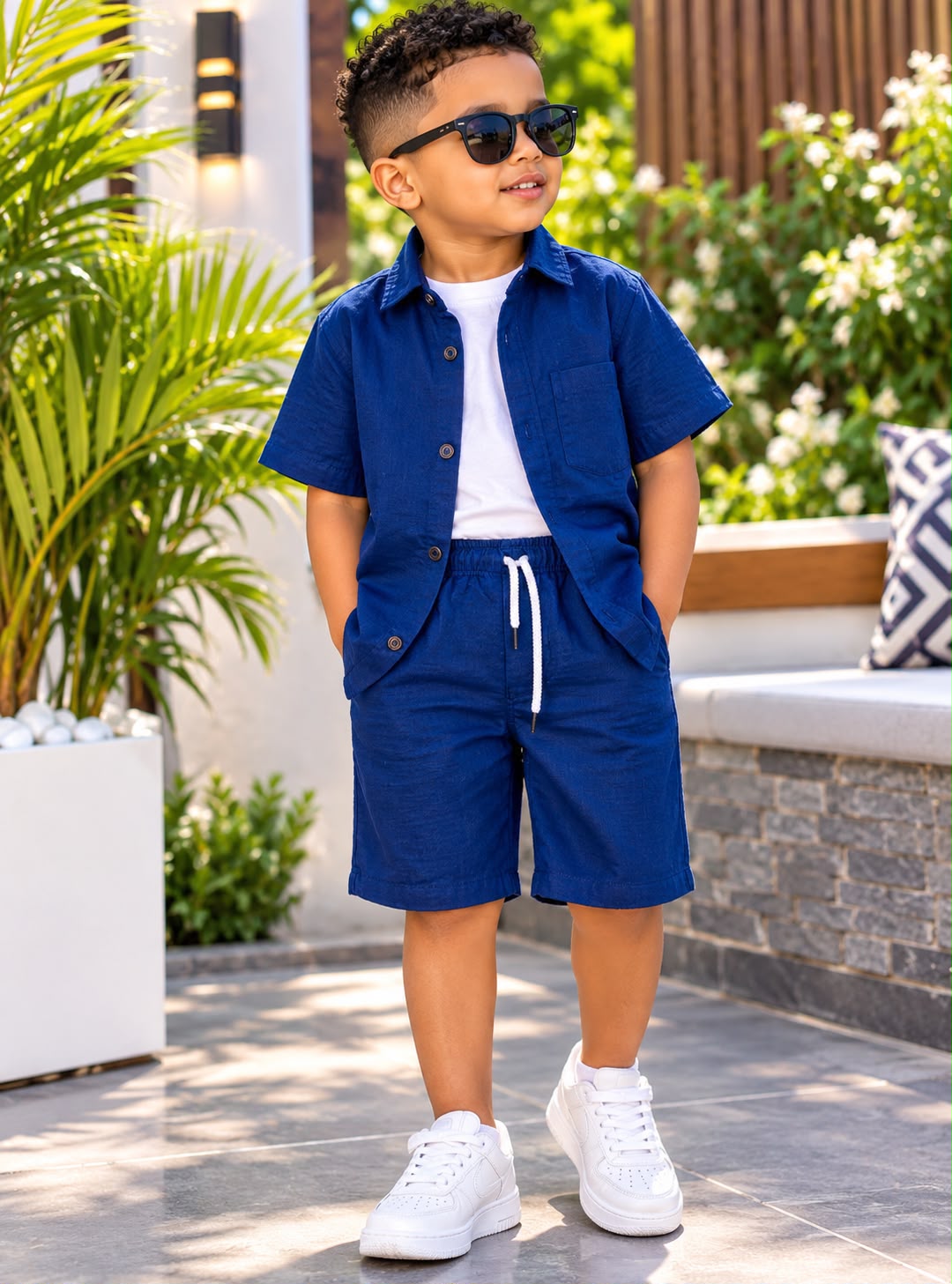 Navy Linen Shirt & Shorts
